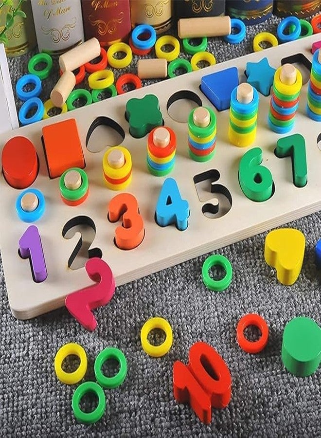 Veemok Wooden Montessori Number Puzzle & Shape Sorter - 3-in-1 Educational Counting, Stacking & Learning Toy for Toddlers & Preschool Kids (Age 3-5) - Image 2